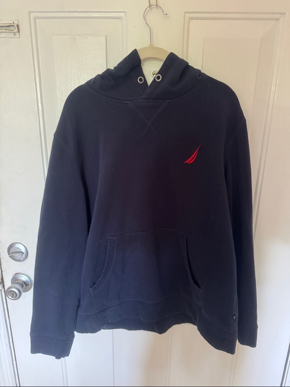 Men's Navy Hoodie with Red Emblem